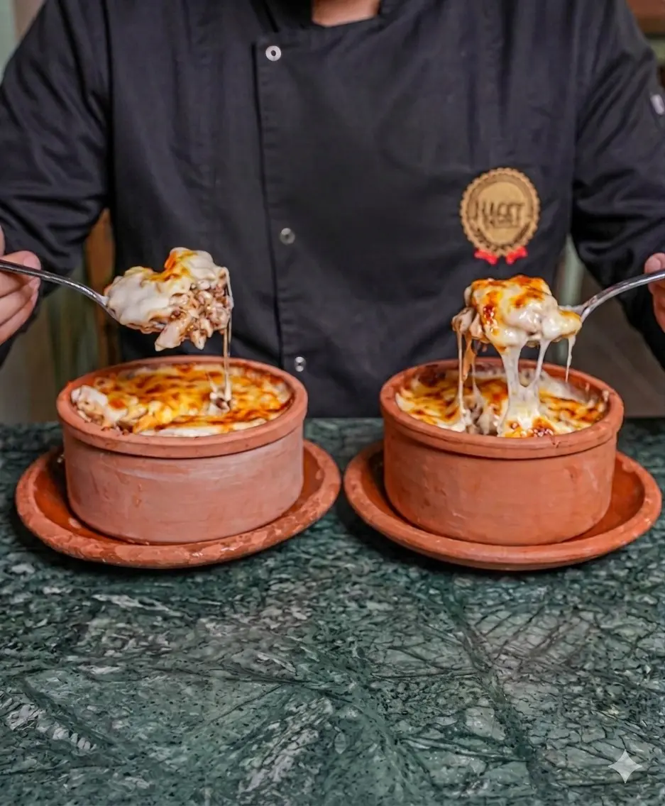 2 casseroles of macaroni béchamel