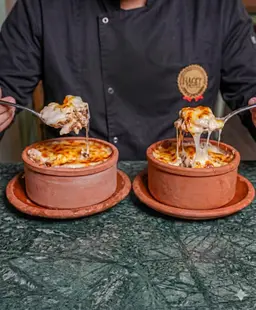 2 casseroles of macaroni béchamel