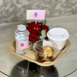 Water and Mini Coffee Donut with Rose and Gypsophila