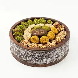 علبة تمر خشب حروف دائرية صغيرة