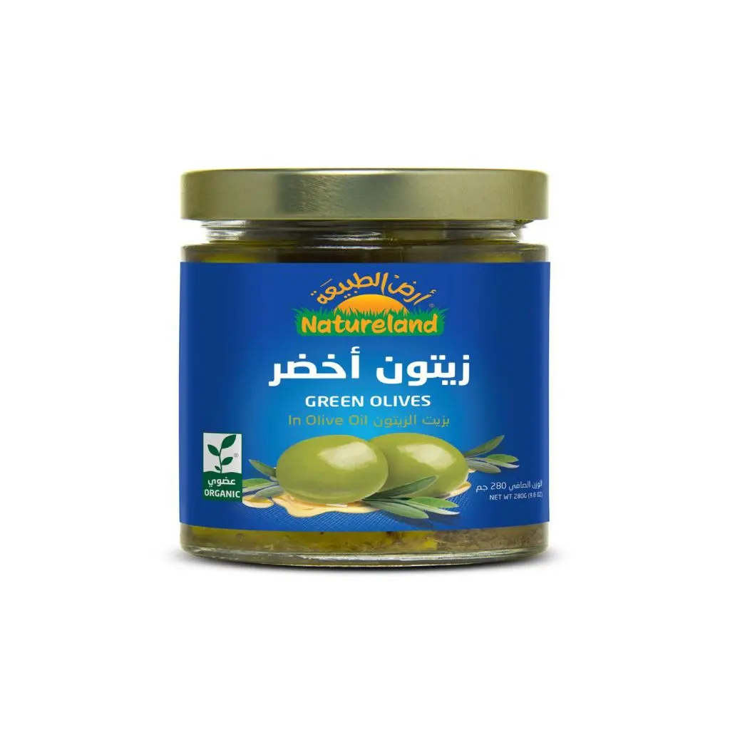 زيتون أخضر بزيت الزيتون عضوي