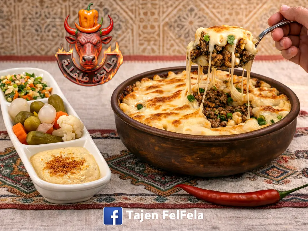 مكرونة بشاميل باللحمة مع موزاريلا 🍝