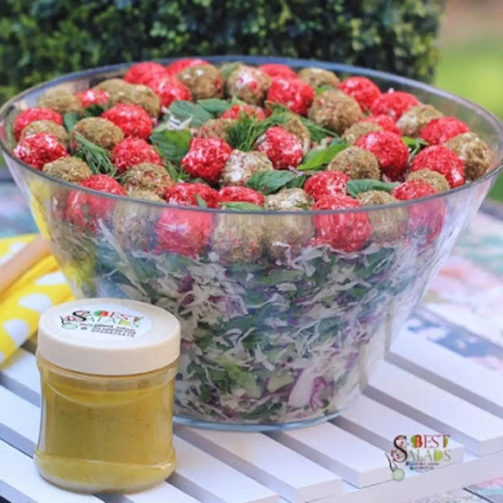 Leafy Salad with Colorful Cheese Balls