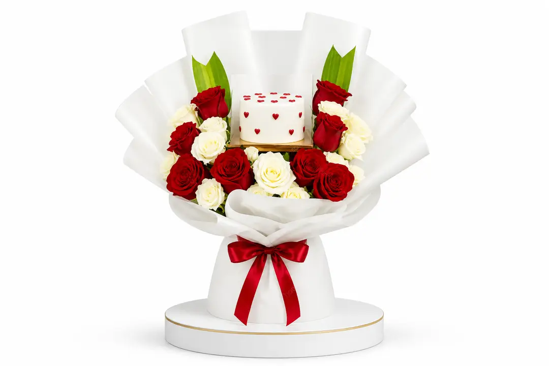 Flower Bouquet And Cake