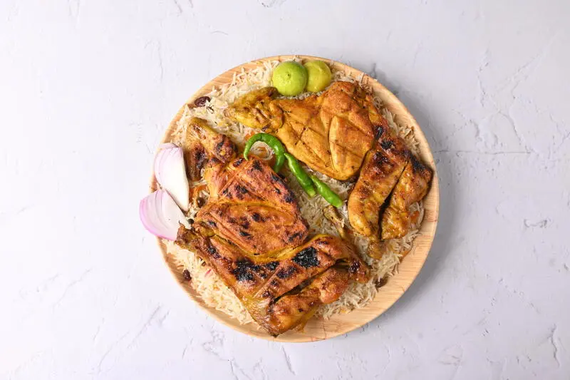 Charcoal grilled chicken with rice