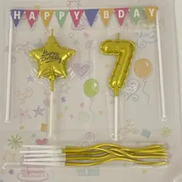 شموع رقم 7 مع تغريسة مع شمع كيك مع شمع عيد ميلاد