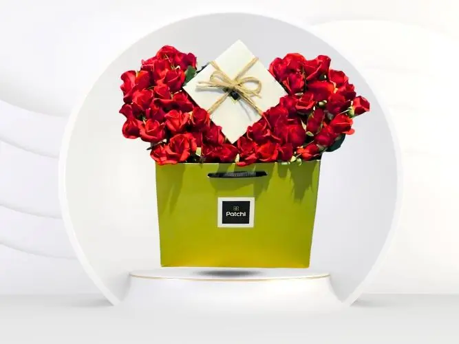 Perfect gift, flower bag and patchi