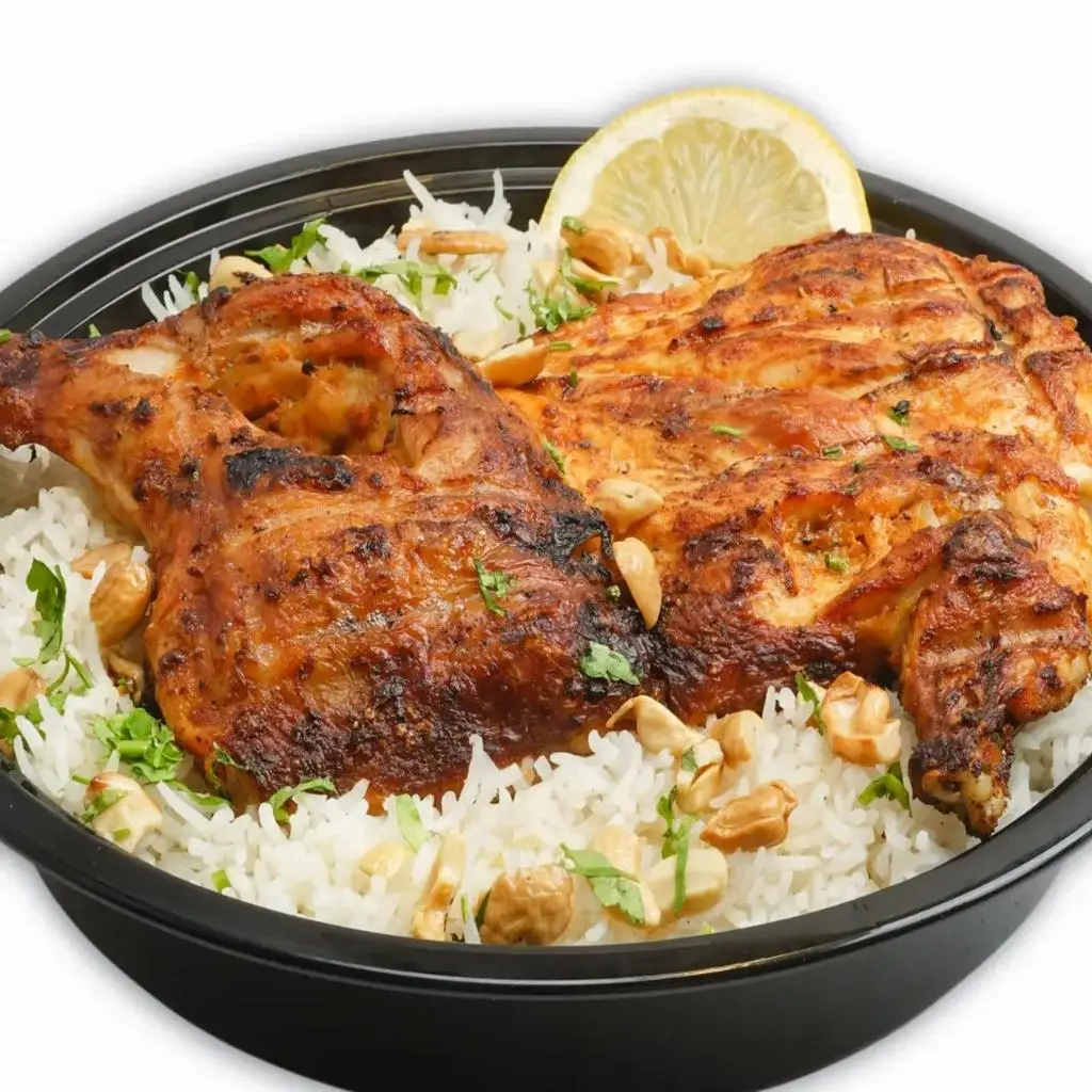 نصف دجاجة مشوية مع رز