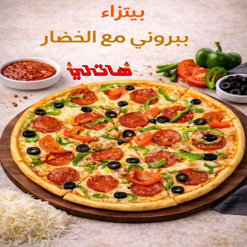 بيتزا بيبروني مع خضار