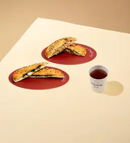 Chicken sandwich + Labneh and za'atar sandwich + a cup of tea