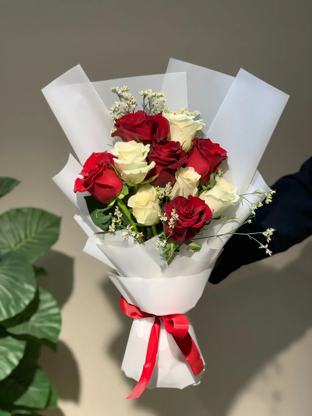 White and red rose bouquet