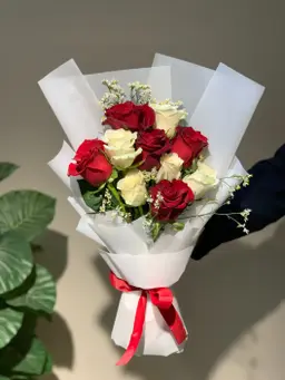 White and red rose bouquet