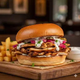 Chicken Shawarma Burger with Pomegranate