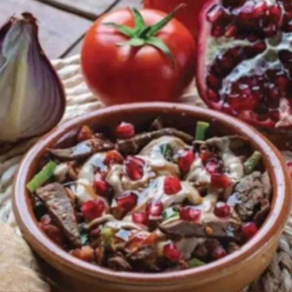 كبدة بالطحينة ودبس الرمان