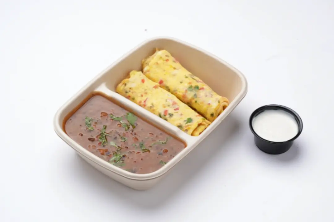 Beans with eggs and omelet
