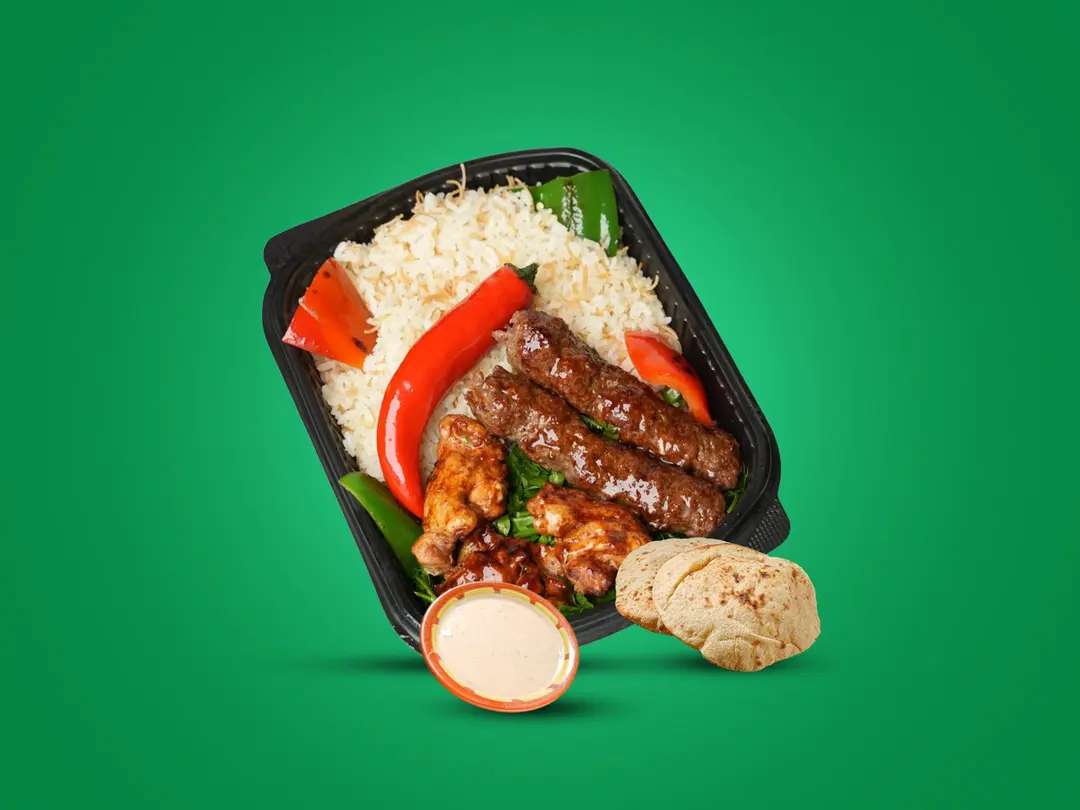 كباب وشيش + ارز شعرية + طحينة