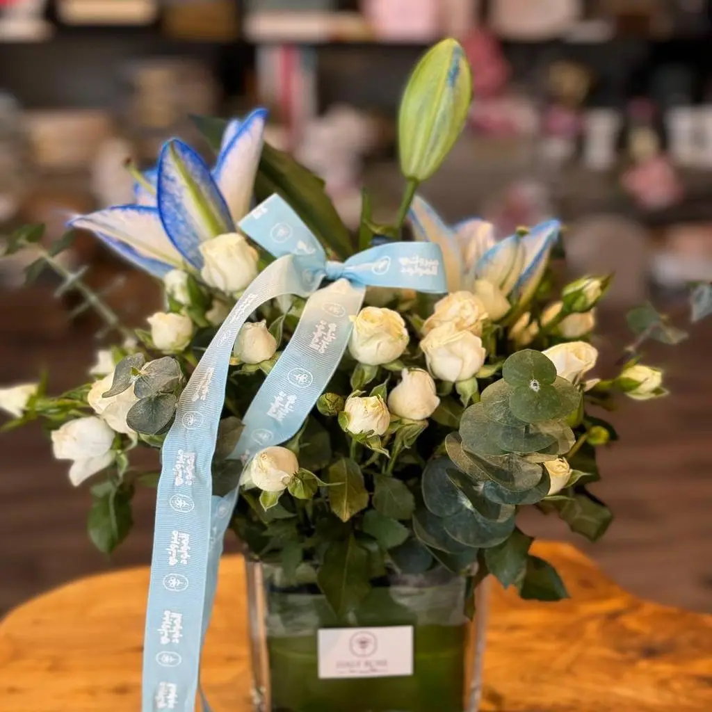 White And Blue Square Vase