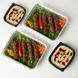 Meat kebab + Meat kebab + 2 tahini + bread