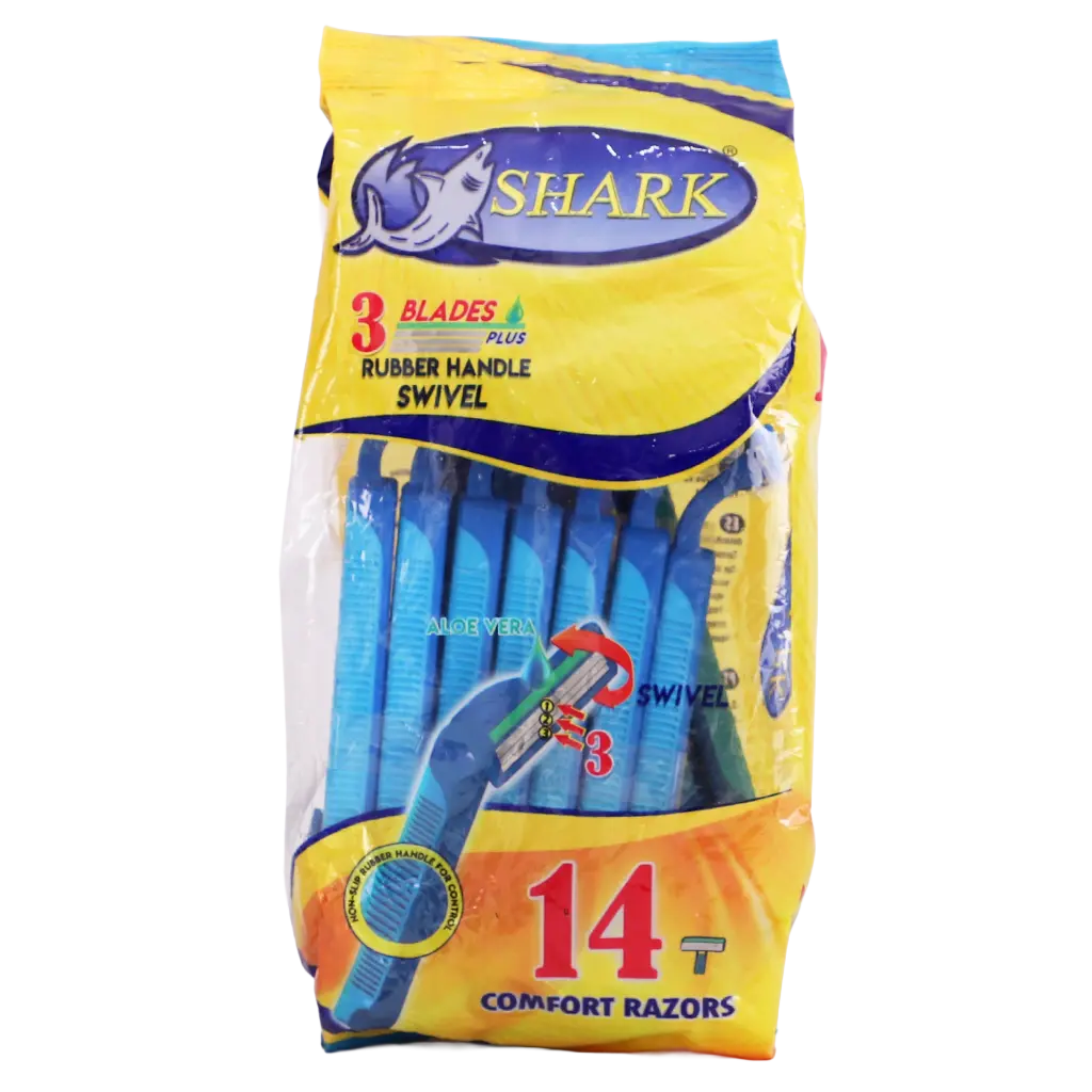 Shark Disposable Razors 14 Pcs 3 Blades Swivel Head Rubber Handle with Lubricating Strip  - view 2