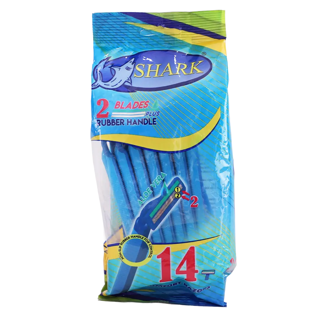 Shark Disposable Razors 14 Pcs 2 Blades Fixed Head Rubber Handle With Lubricating Strip  - view 2