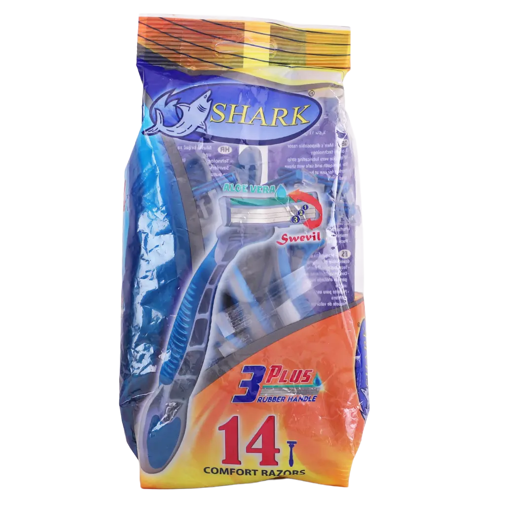 Shark Disposable Razor 14 Pcs  3 Blades Swivel Head Long Rubber Handle With Lubricating Strip  - view 2