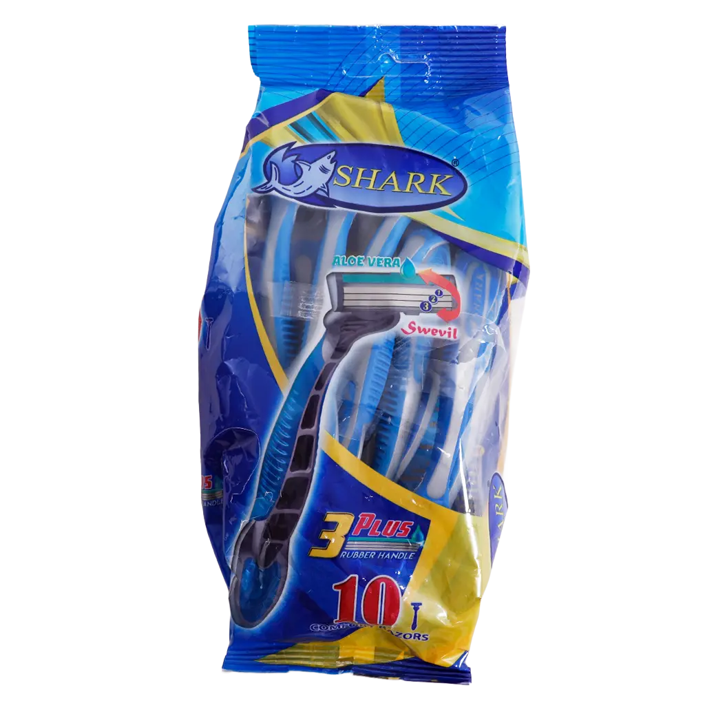 Shark Disposable Razor 10 Pcs 3 Blades Swivel Head Long Rubber Handle With Lubricating Strip  - view 2
