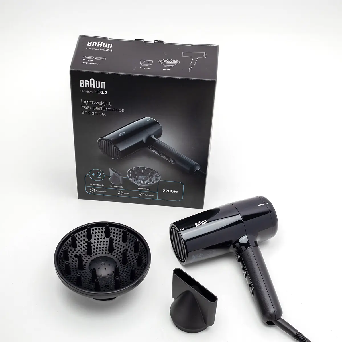 Braun Hair Dryer HD220 3 Heat Mode Plus Cool Shot 2200 Watts Ion Black. - view 1