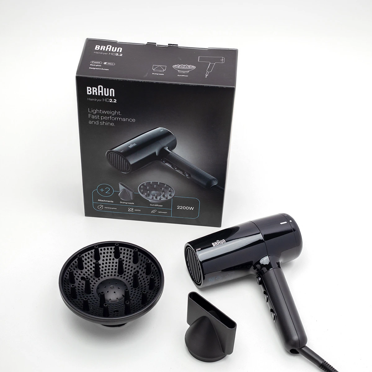Braun Hair Dryer HD220 3 Heat Mode Plus Cool Shot 2200 Watts Ion Black.