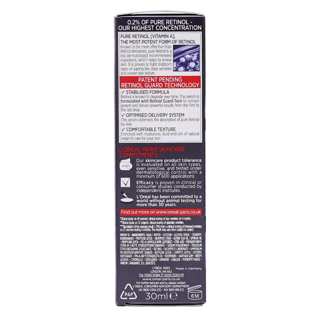 L'Oreal Paris Pure Retinol Night Serum Revitalift Laser Face Serum Deep Anti-Wrinkle Serum 30 ml - view 5