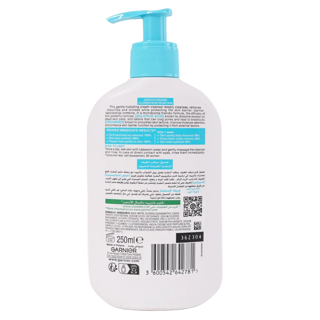 Garnier Fast Clear Gentle Cleanser Hydrating Face Wash for Acne Prone Skin 250 ml - view 3