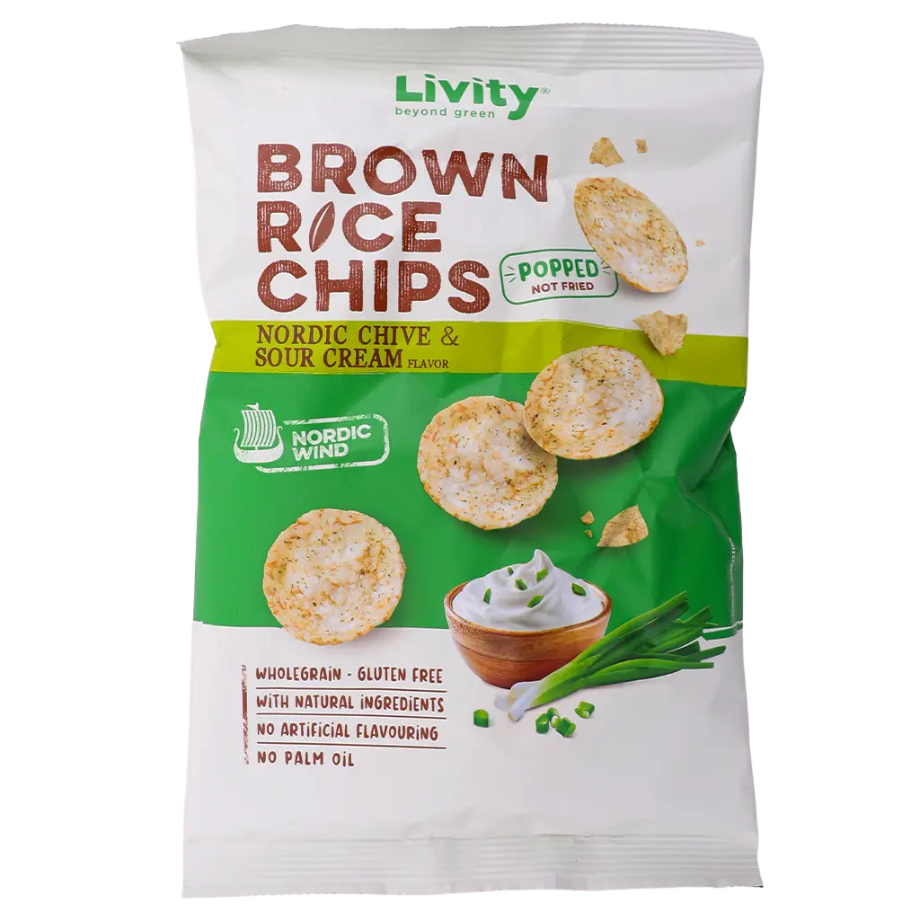 Livity Wholegrain Brown Rice Chips Livity Sour Cream And Nordic Chive 60 gm - view 1