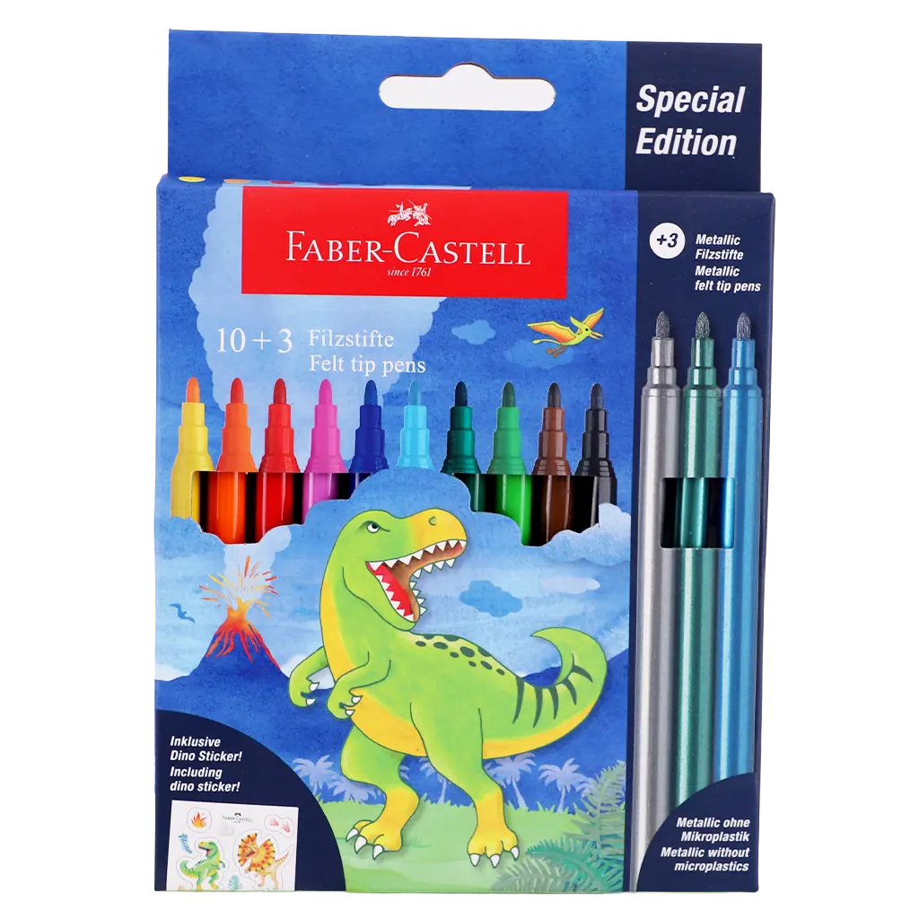 Faber Castell Felt-Tip Pen Dinosaur 10+3 + Stickers - view 1