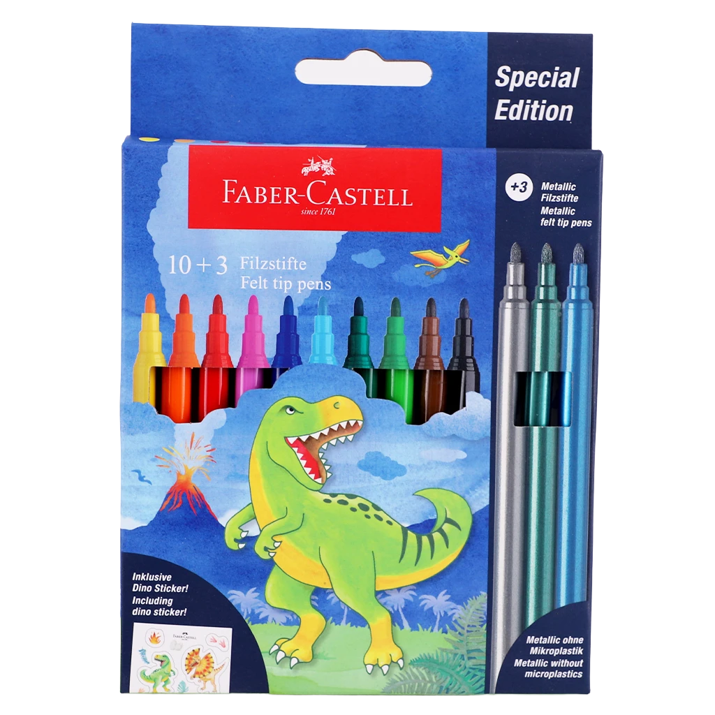 Faber Castell Felt-Tip Pen Dinosaur 10+3 + Stickers