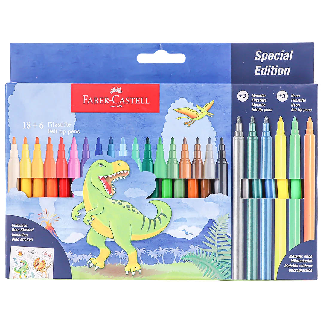 Faber Castell Felt-Tip Pen Dinosaur 18+6 + Stickers