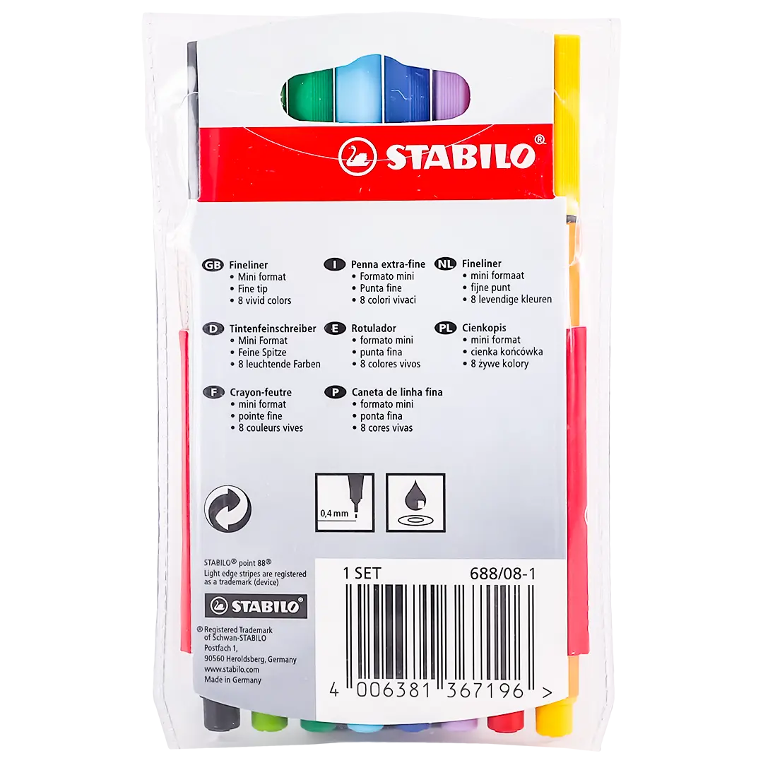 Stabilo Point 88 mini  card pack of 8 colors   - view 2