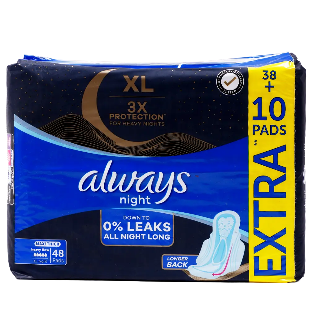 Always XL Night Pads 3x Protection for Heavy Nights Maxi Thick 48 Pads  - view 3