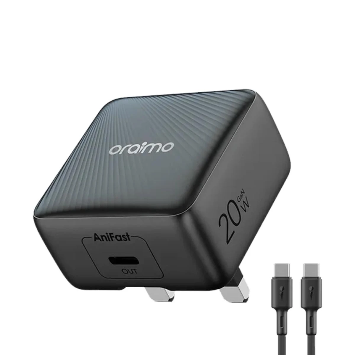 Oraimo Powercube 20 Chic 20W Gan Wall Charger Kit With TypeC To Lightning Cable  Black