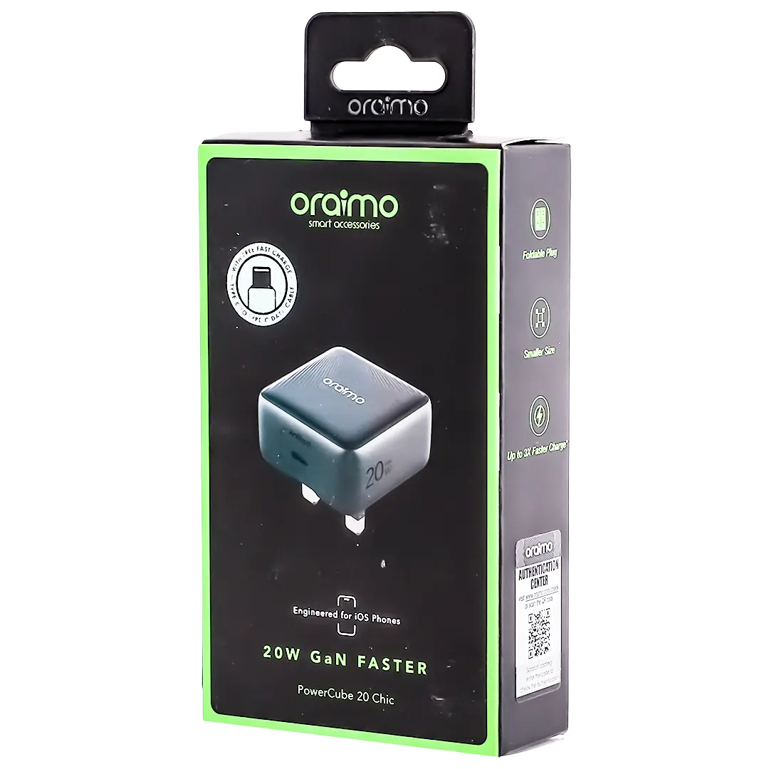 Oraimo Powercube 20 Chic 20W Gan Wall Charger Kit With TypeC To Lightning Cable  Black - view 2