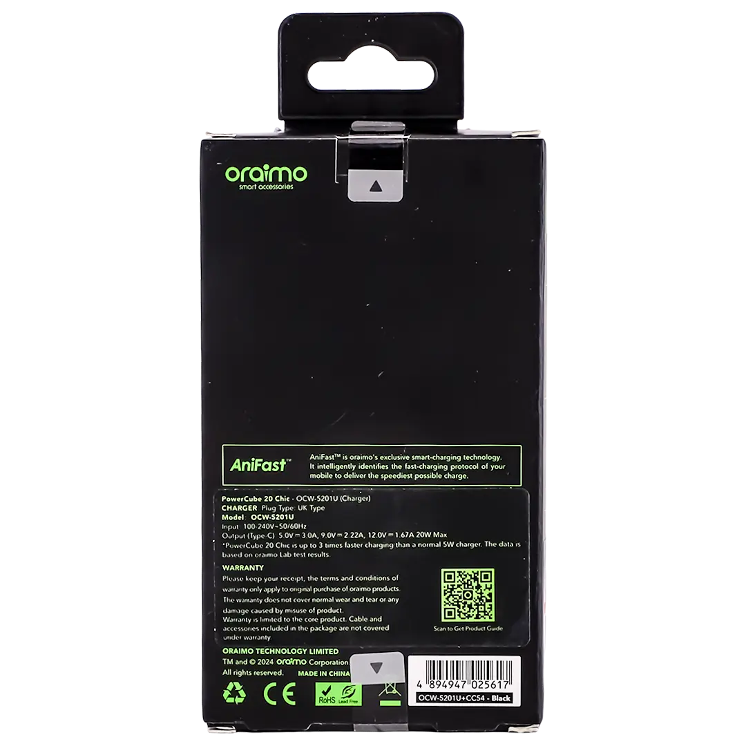 Oraimo Powercube 20 Chic 20W Gan Wall Charger Kit With TypeC To Lightning Cable  Black - view 4