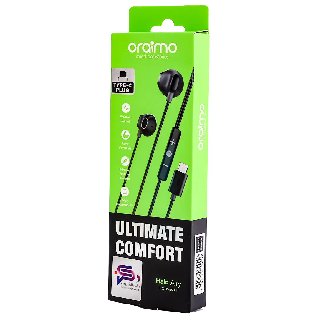 Oraimo Halo Airy Type-C Half In-Ear Wired Headphones  Black - view 2
