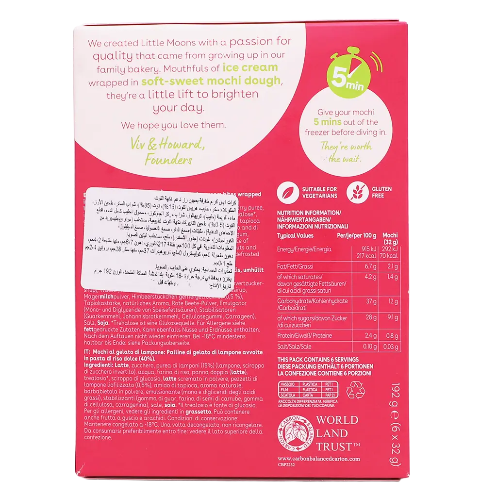 Little Moons Ice Cream Mochi Summer Raspberry Gluten Free 192 gm - view 3