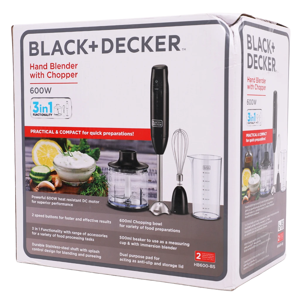 Black+Decker 3 in 1 Hand Blender with Chopper assorted colors 600 W 