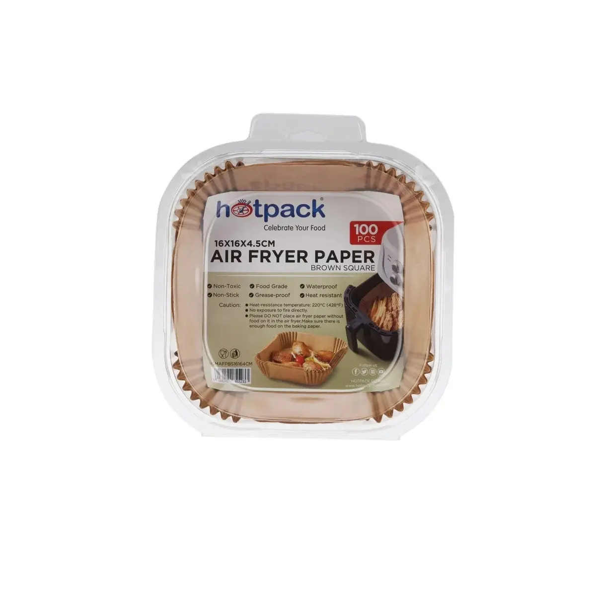 Hotpack Brown Square Air Fryer Paper Liners 16 X 16 X 4.5 Cm 100 pcs - view 1