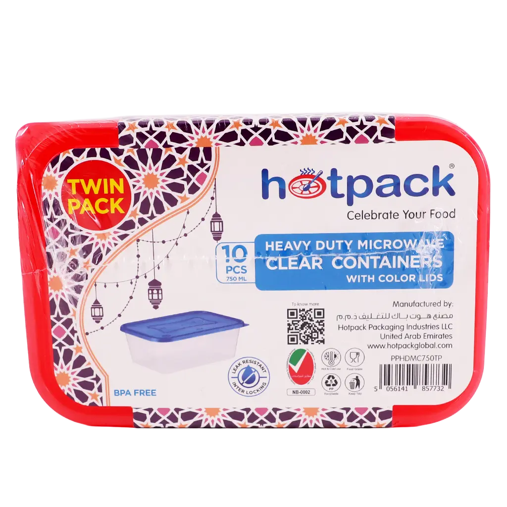 Hotpack HD Microwave Container 750ml with Colour Lid 10 Pcs 5 Pcs * 2 Twin Pack - view 3