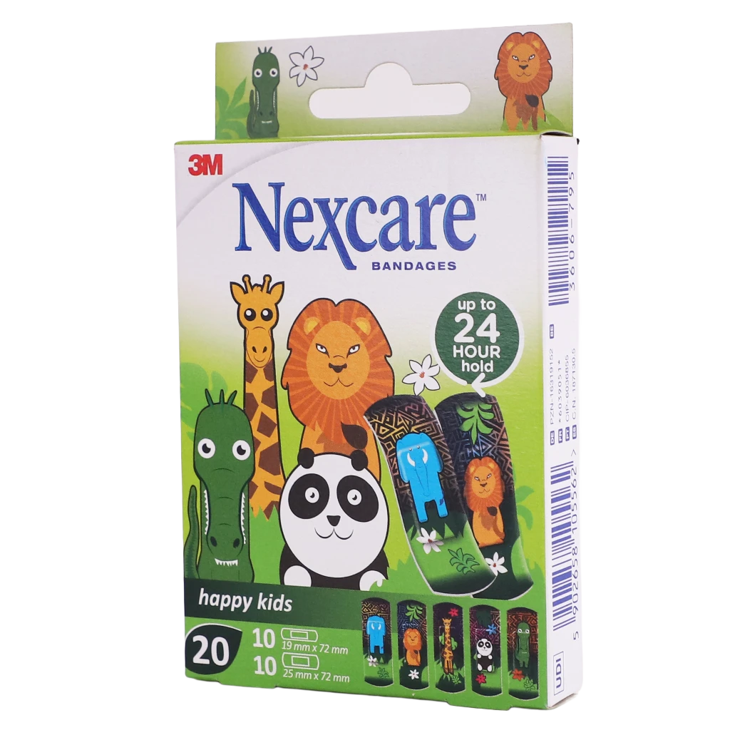 3M Nexcare Happy Kids Wound Plasters With Various Animals Shapes 20 Pieces