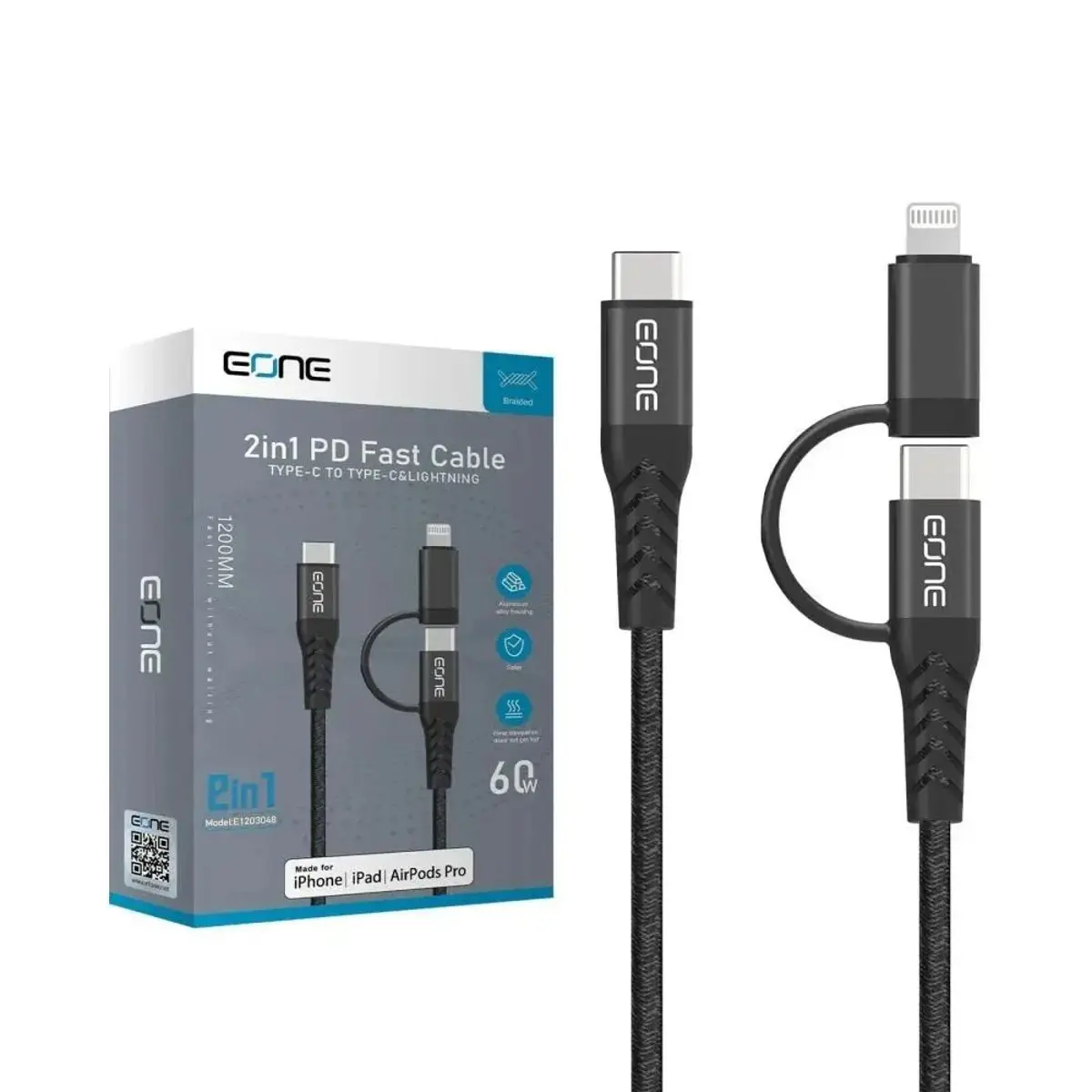 Eone Nylon Cable 2In1 60W 1.2M Black - view 4