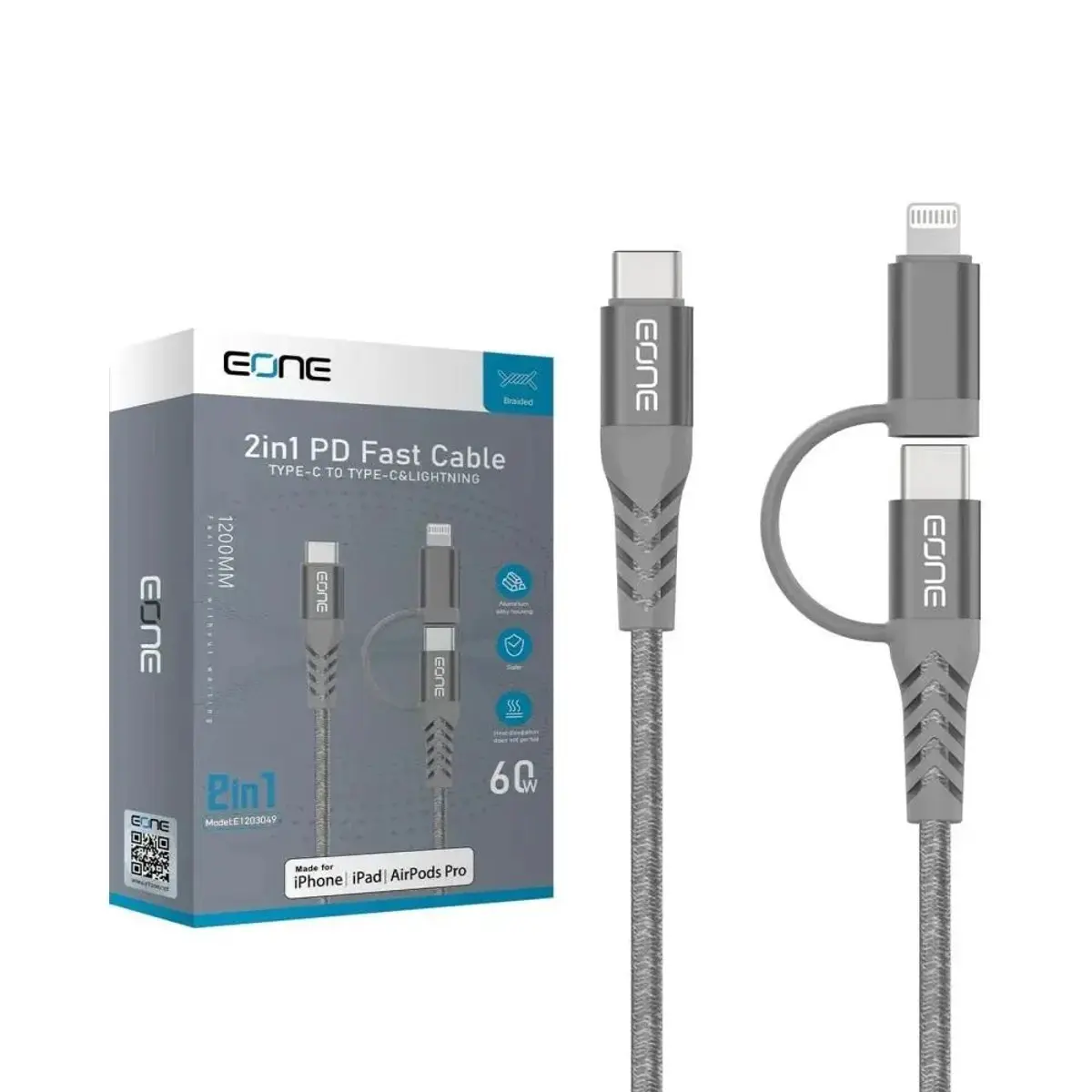 Eone Nylon Cable 2In1 60W 1.2M Gray - view 4