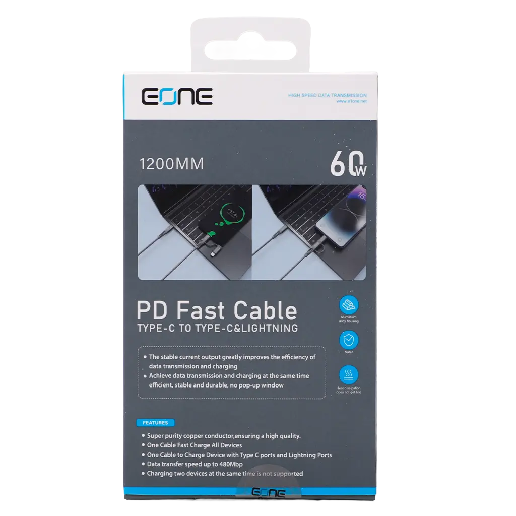 Eone Nylon Cable 2In1 60W 1.2M Gray - view 3
