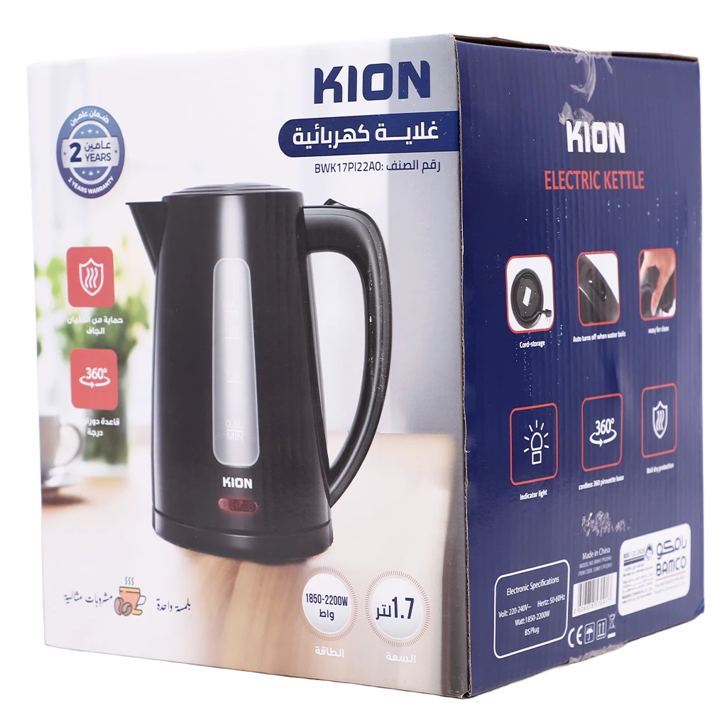 Kion Kettle 1.7L 2200W Plastic With Black Color With Windoow
