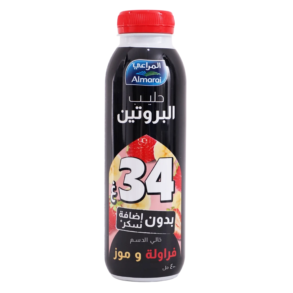Almarai Protein Milk Strawberry & Banana Fat Free No Add Sugar 400 ml